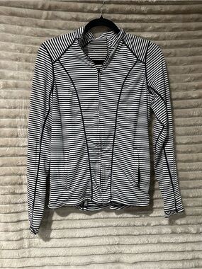Coolibar Black & White Striped UPF 50+ Zip-Front Top